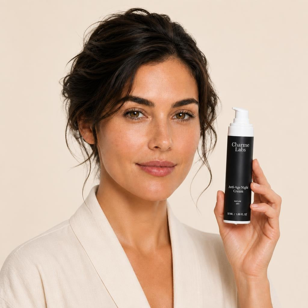 anti-age-night-cream held by model