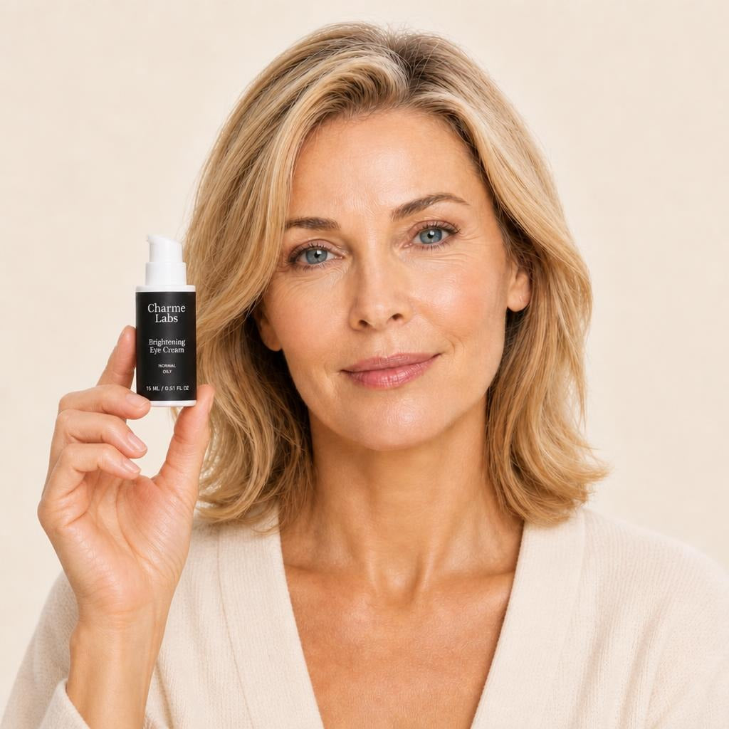 brightening-eye-cream held by model