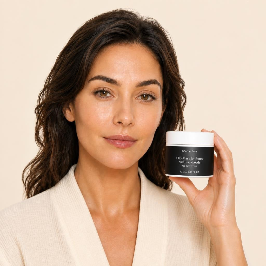 clay-mask-for-pores-and-blackheads held by model