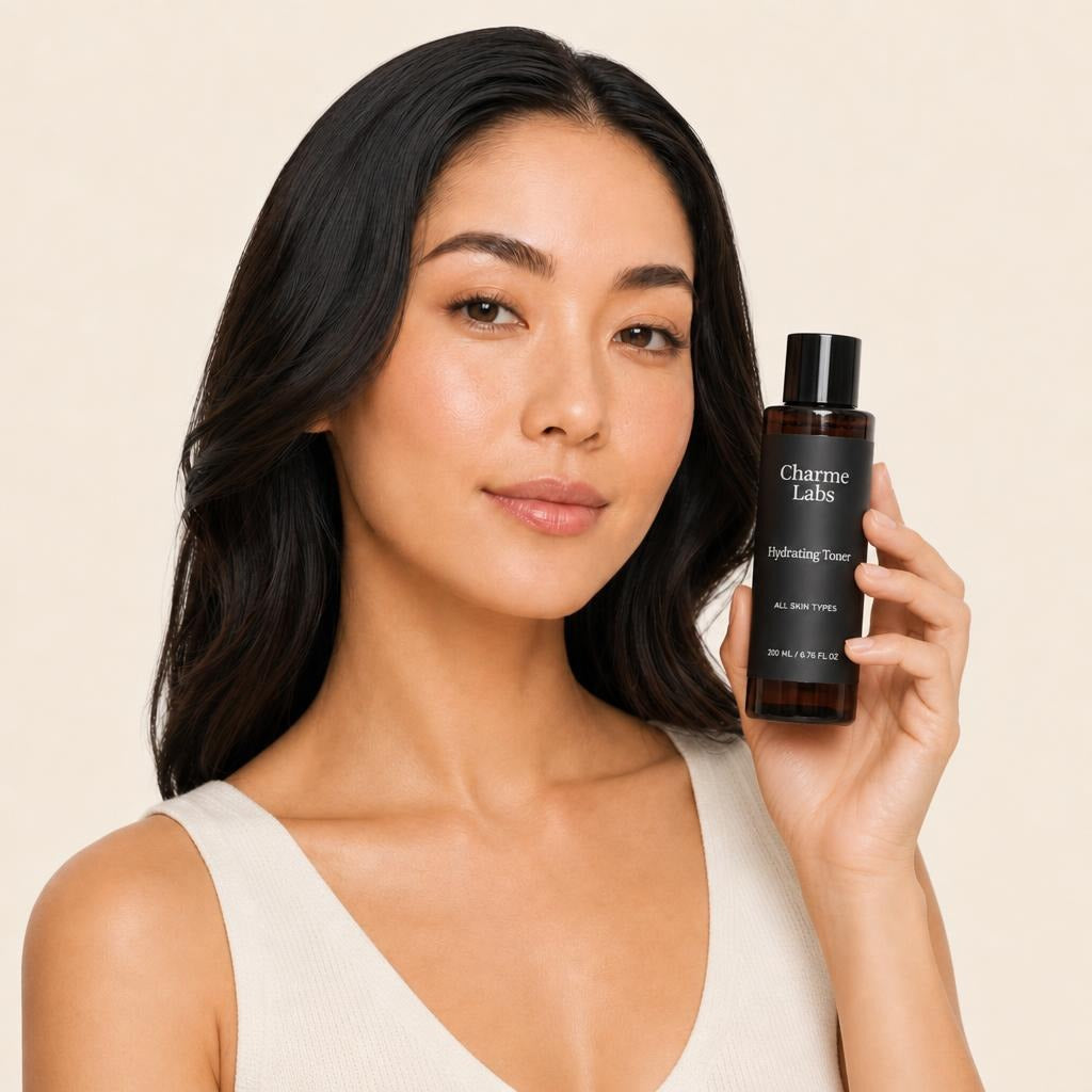 hydrating-toner held by model