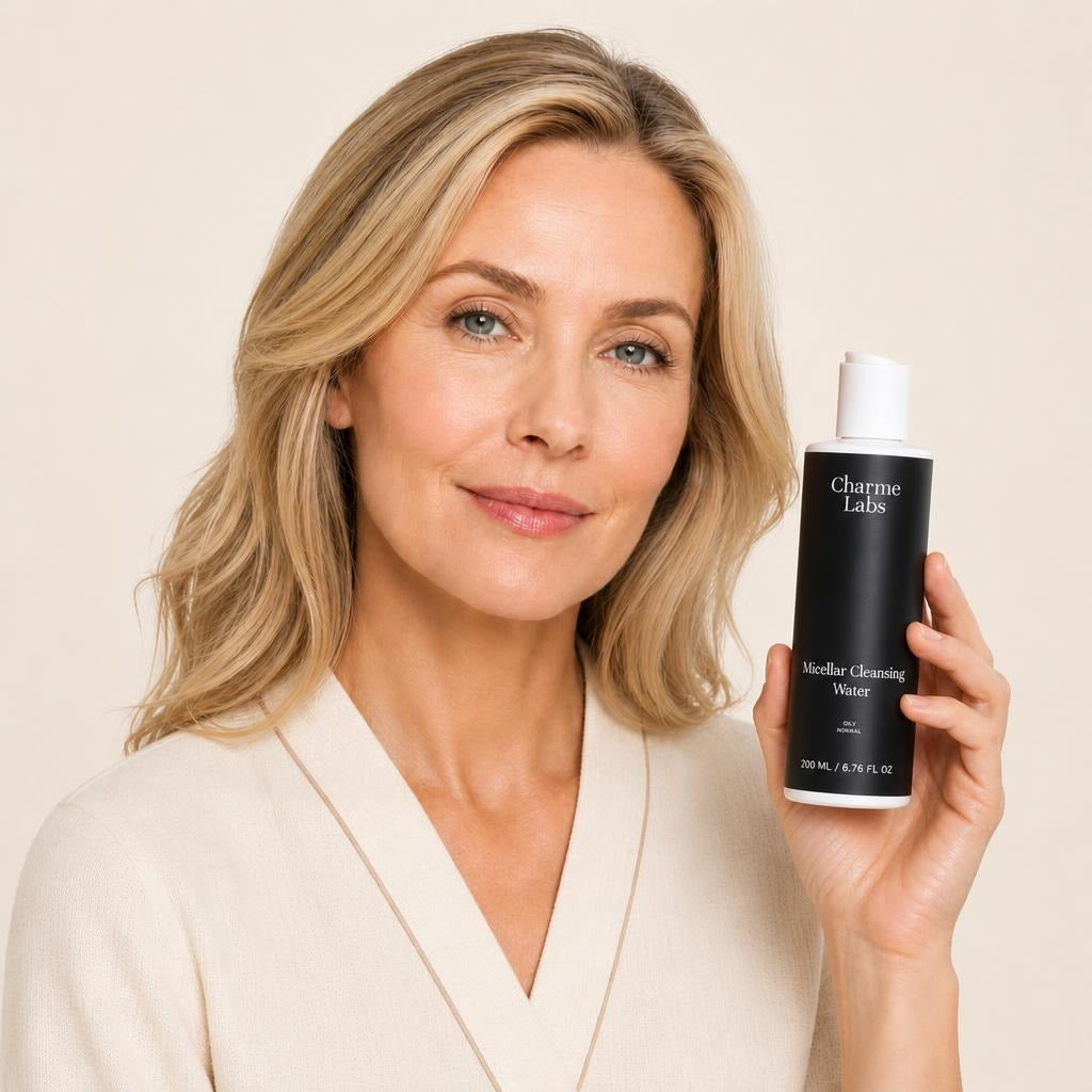 micellar-cleansing-water held by model
