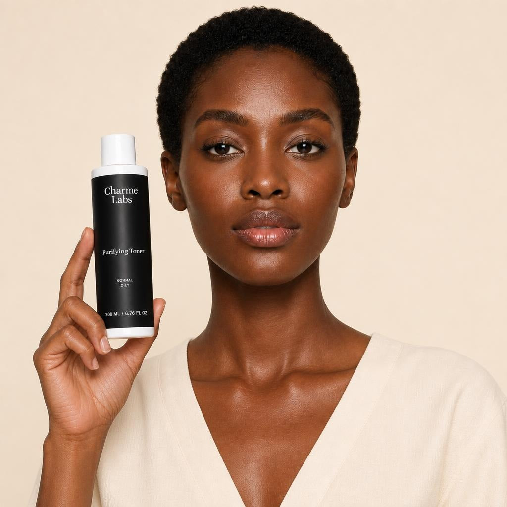 purifying-toner held by model