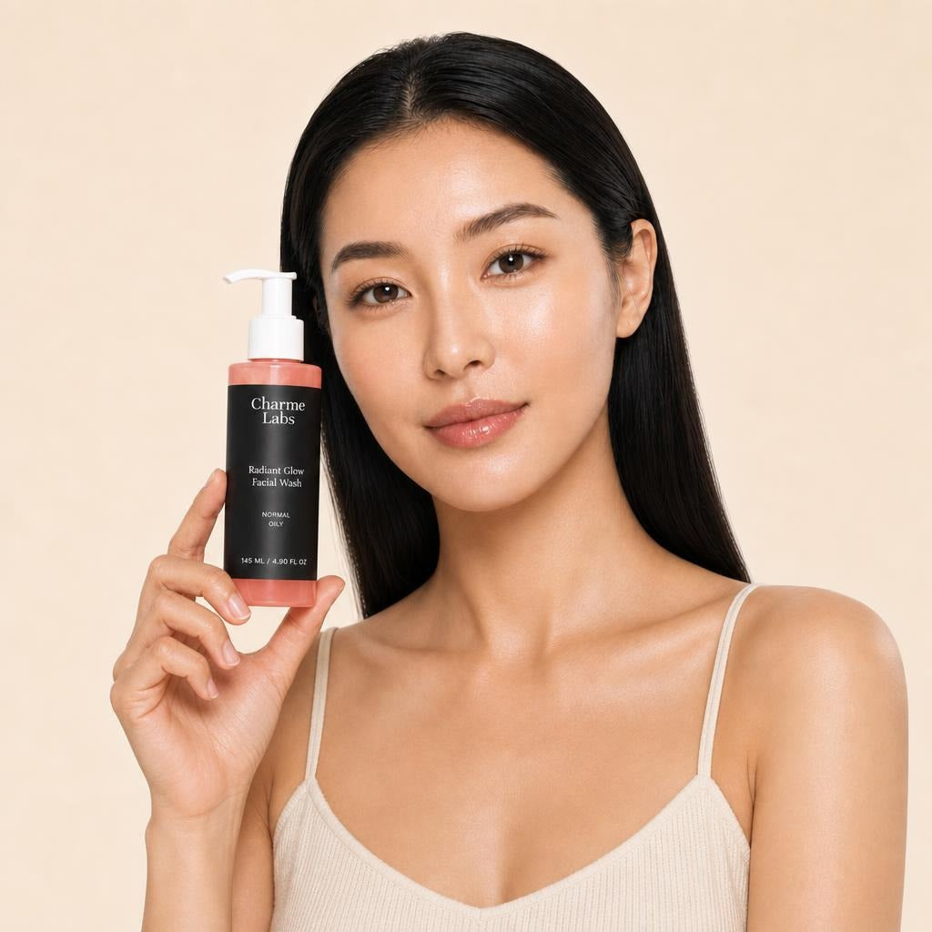 radiant-glow-facial-wash held by model
