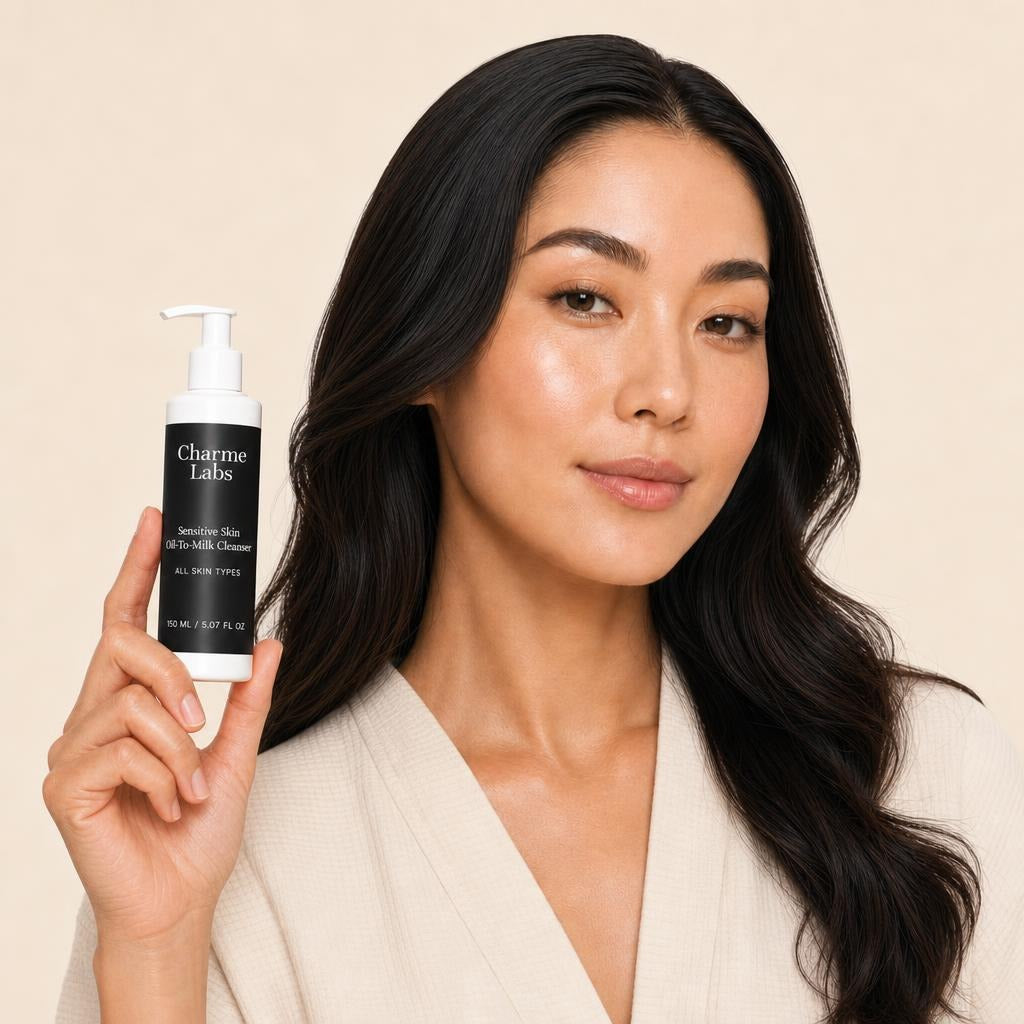 sensitive-skin-oil-to-milk-cleanser held by model