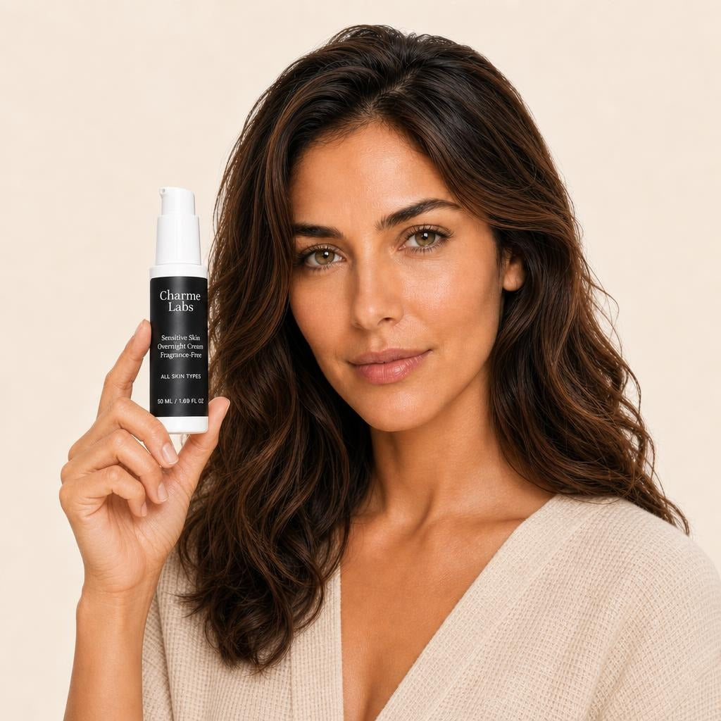 sensitive-skin-overnight-cream-fragrance-free held by model