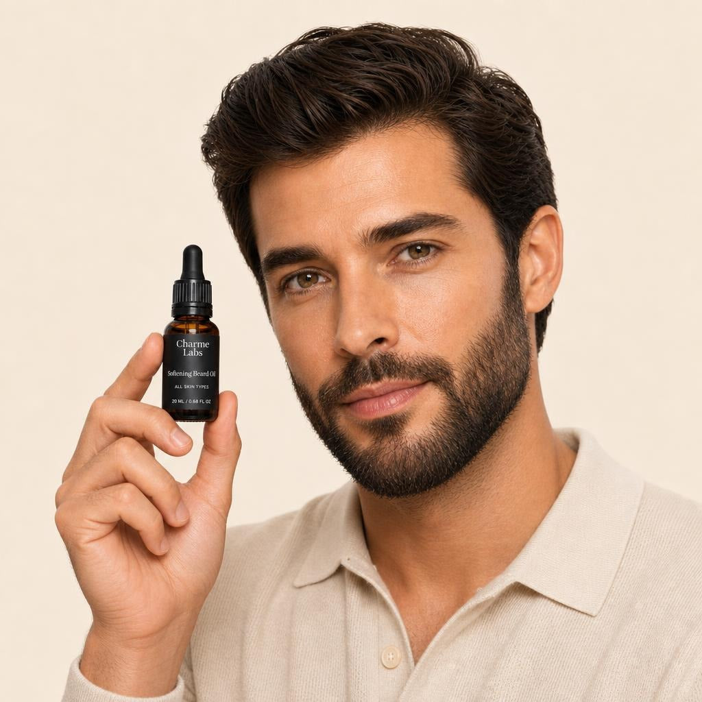 softening-beard-oil held by model